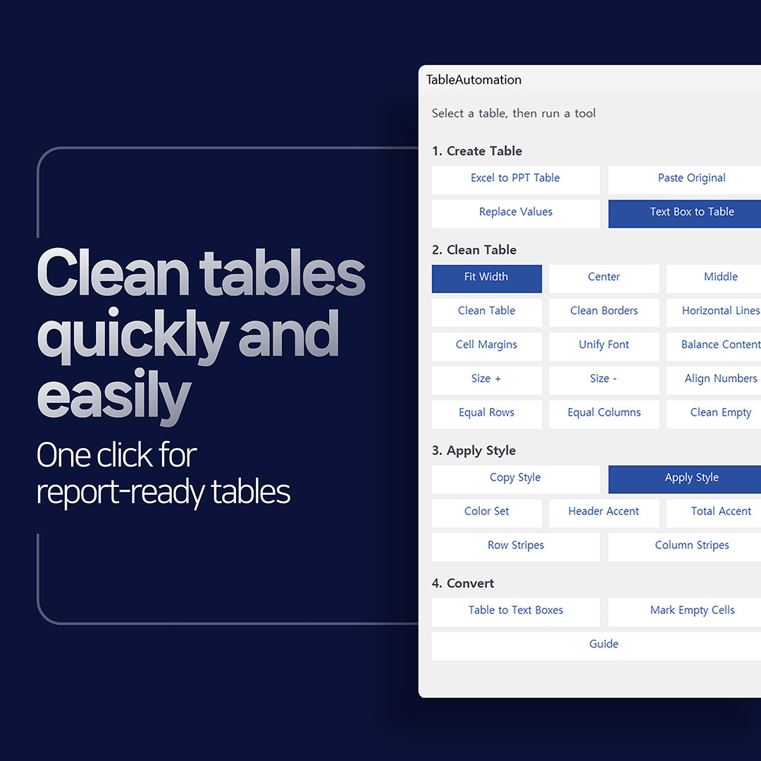 TableAutomation PowerPoint table cleanup add-in